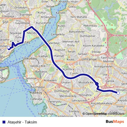 Ataşehir - Taksim bus Line Map