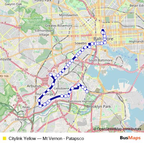 Citylink Yellow bus Line Map