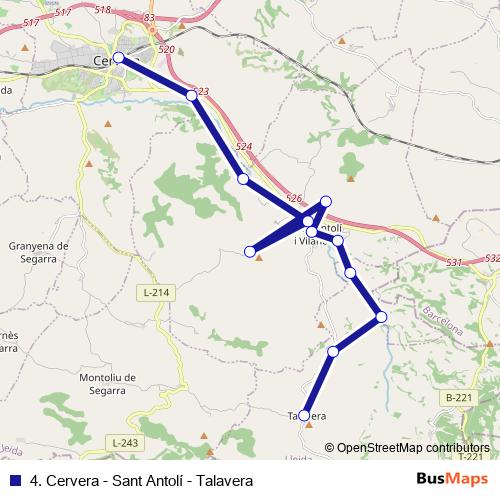 4. Cervera - Sant Antolí - Talavera bus Line Map