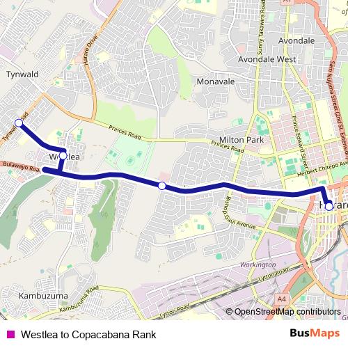 Westlea to Copacabana Rank bus Line Map