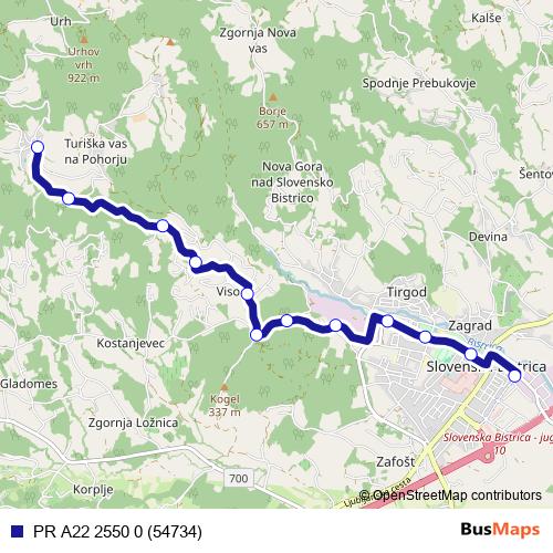 PR A22 2550 0 (54734) bus Line Map
