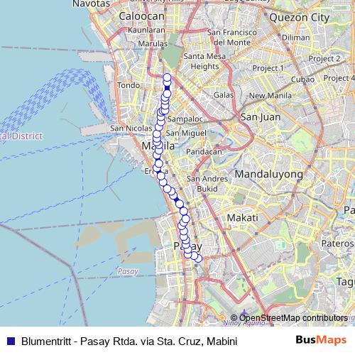 Blumentritt - Pasay Rtda. via Sta. Cruz, Mabini bus Line Map