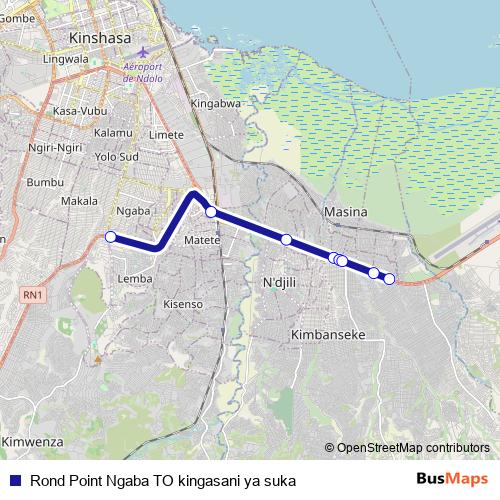 Rond Point Ngaba TO kingasani ya suka bus Line Map