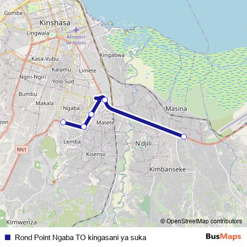Rond Point Ngaba TO kingasani ya suka bus Line Map