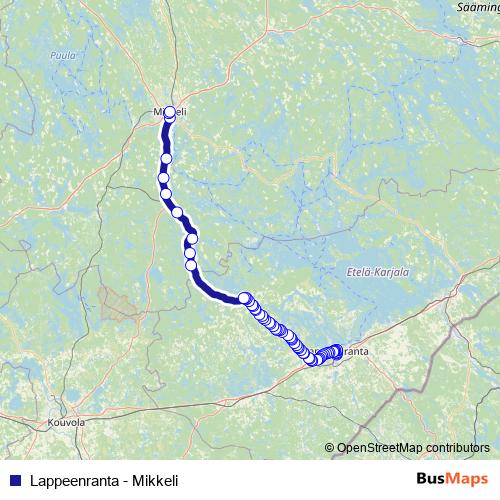 Lappeenranta - Mikkeli bus Line Map