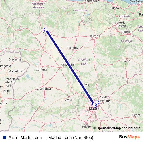Alsa - Madri-Leon bus Line Map