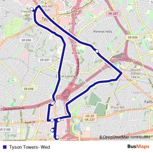 Tyson Towers- Wed bus Line Map