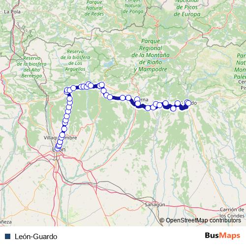 León-Guardo rail Line Map