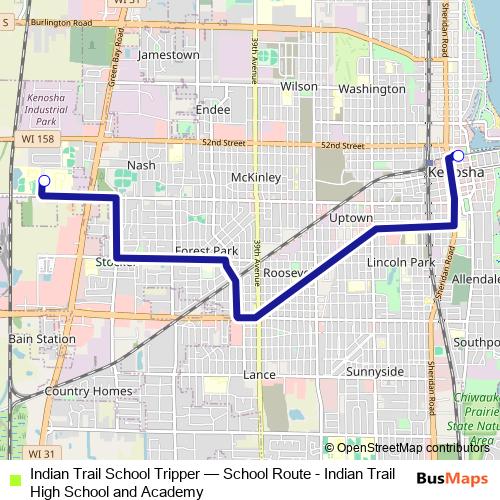 Indian Trail School Tripper bus Line Map