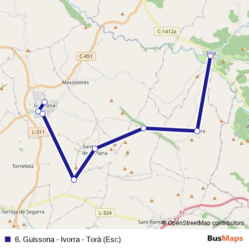 6. Guissona - Ivorra - Torà (Esc) bus Line Map