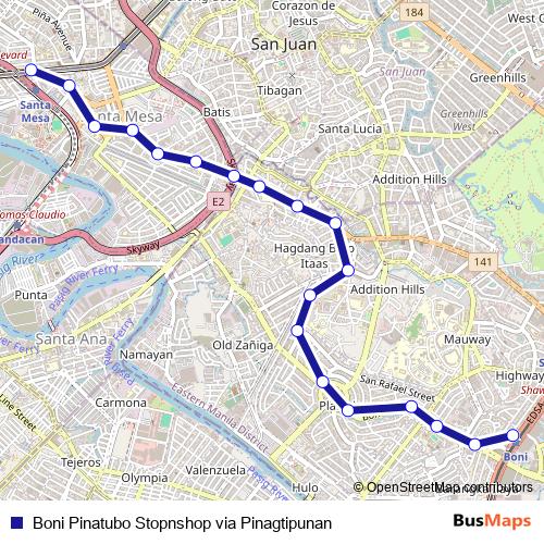 Boni Pinatubo Stopnshop via Pinagtipunan bus Line Map