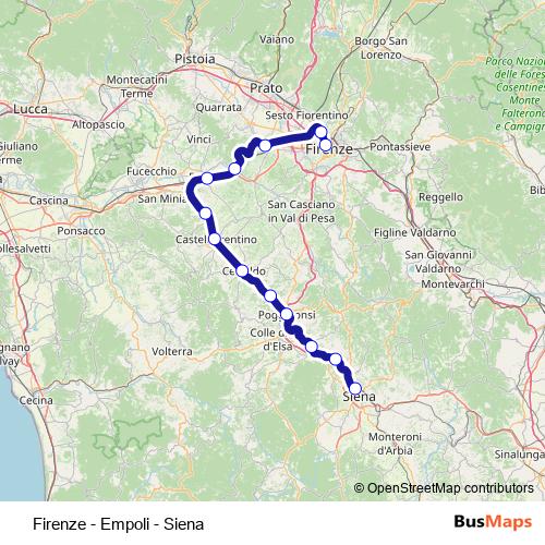 Firenze - Empoli - Siena rail Line Map