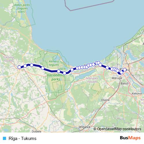 Rīga - Tukums rail Line Map