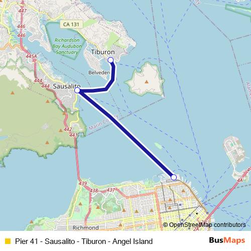 Pier 41 - Sausalito - Tiburon - Angel Island ferry Line Map