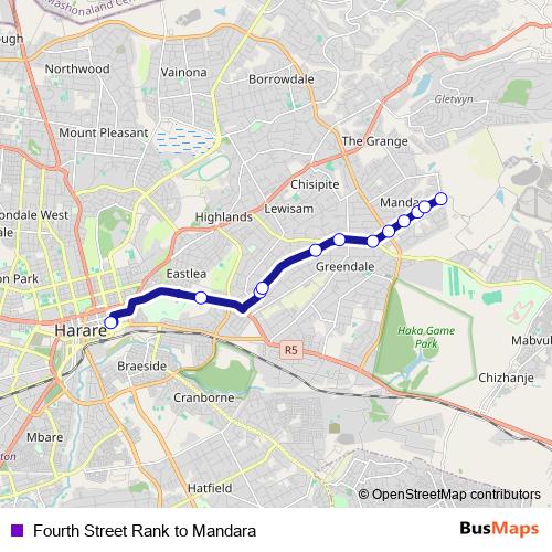 Fourth Street Rank to Mandara bus Line Map