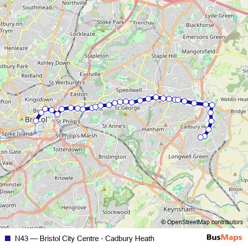 N43 bus Line Map