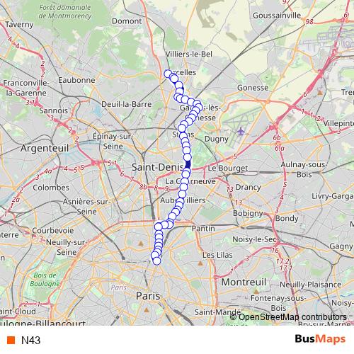 N43 bus Line Map