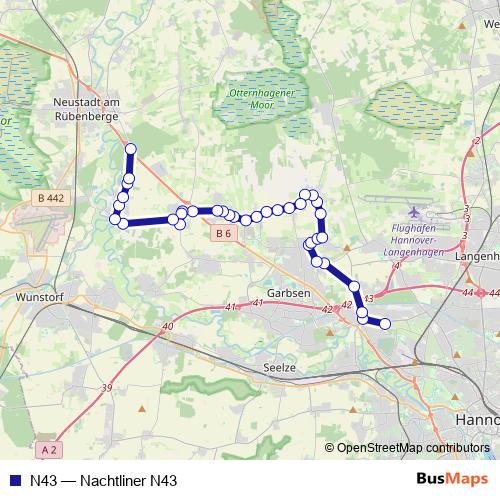N43 bus Line Map
