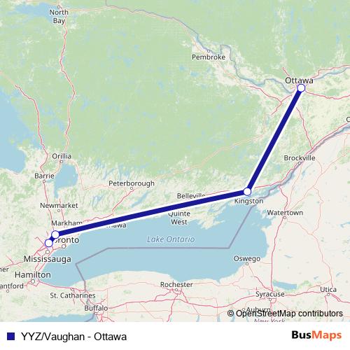 YYZ/Vaughan - Ottawa bus Line Map