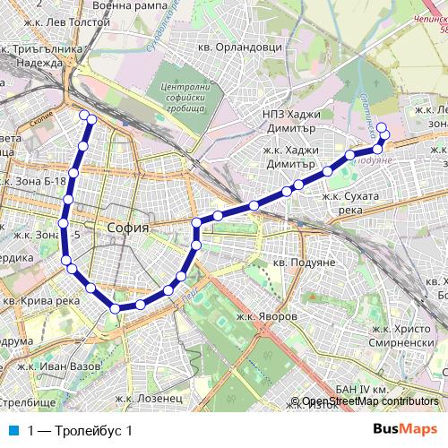1 trolleybus Line Map