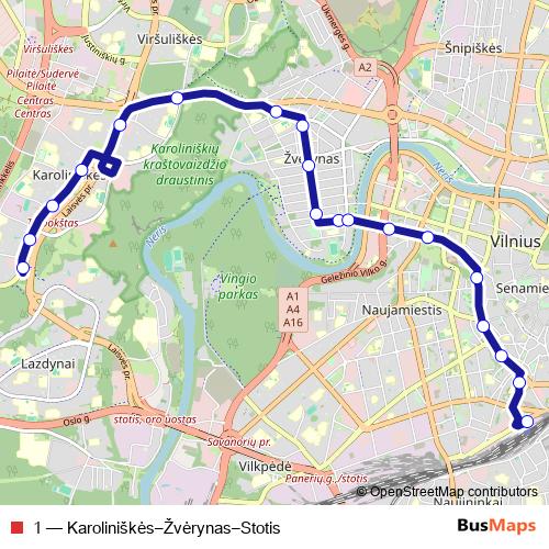 1 trolleybus Line Map