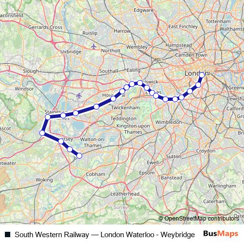 South Western Railway rail Line Map