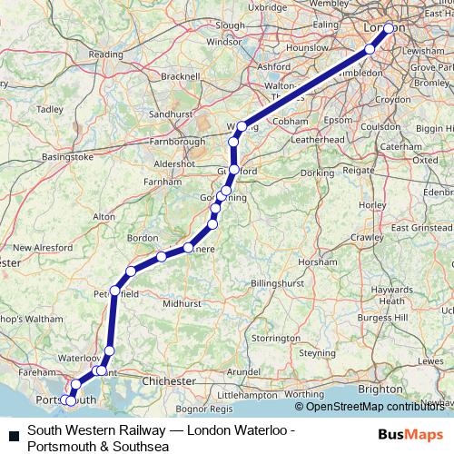 South Western Railway rail Line Map