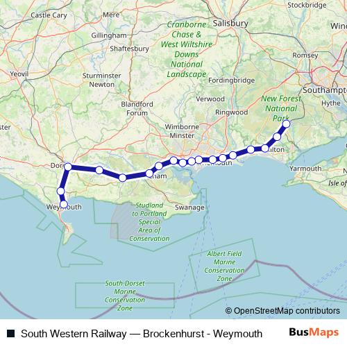 South Western Railway rail Line Map