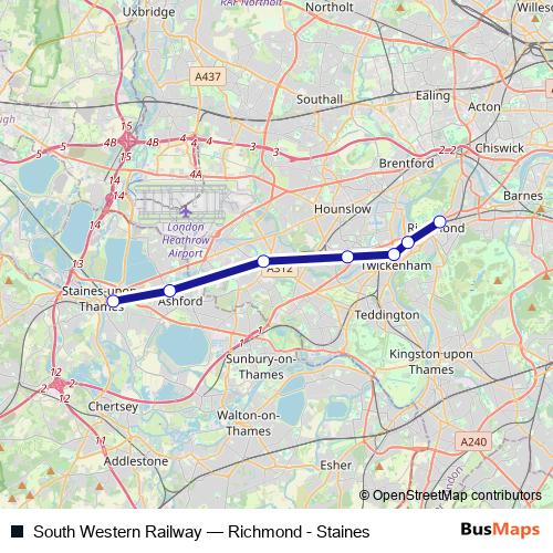South Western Railway rail Line Map