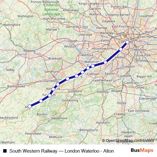 South Western Railway rail Line Map