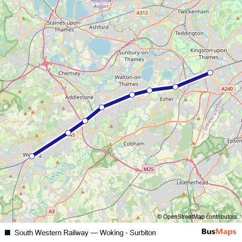 South Western Railway rail Line Map