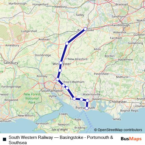 South Western Railway rail Line Map