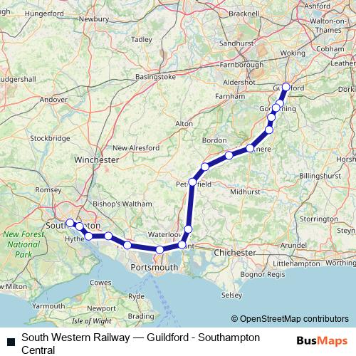 South Western Railway rail Line Map