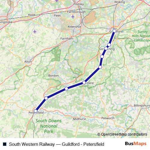 South Western Railway rail Line Map