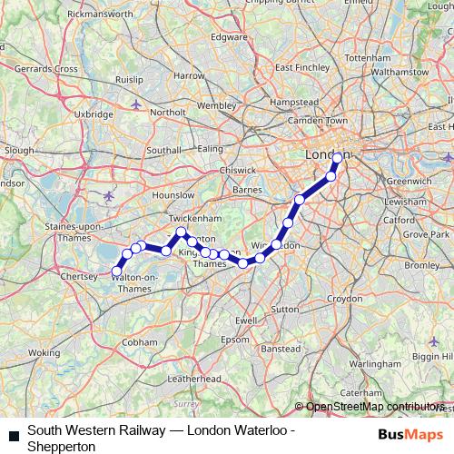 South Western Railway rail Line Map