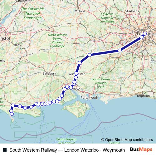 South Western Railway rail Line Map