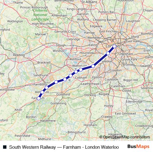 South Western Railway rail Line Map