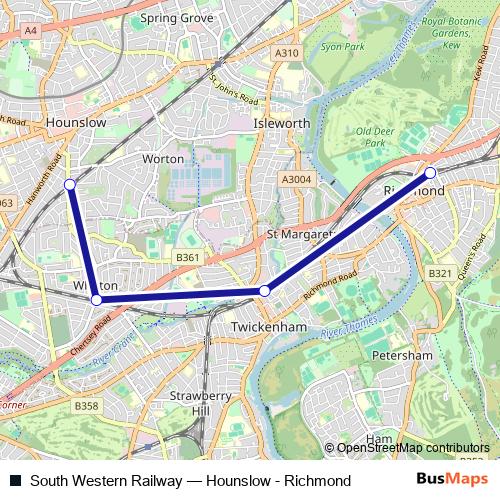South Western Railway rail Line Map