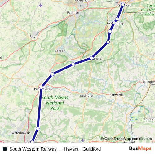 South Western Railway rail Line Map