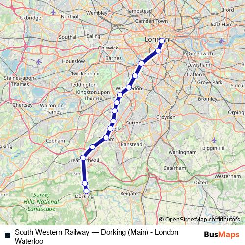 South Western Railway rail Line Map