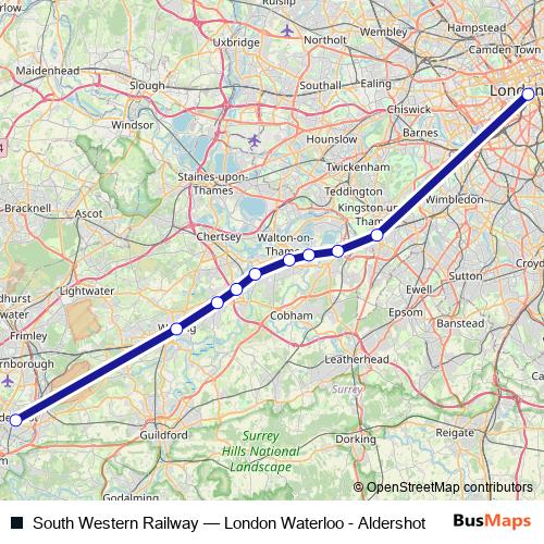South Western Railway rail Line Map