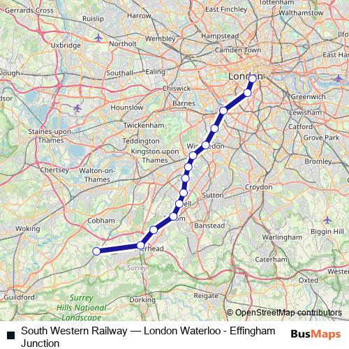 South Western Railway rail Line Map