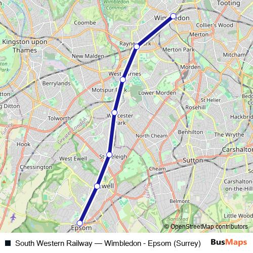South Western Railway rail Line Map