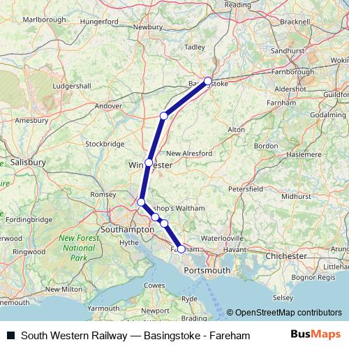 South Western Railway rail Line Map