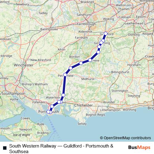 South Western Railway rail Line Map