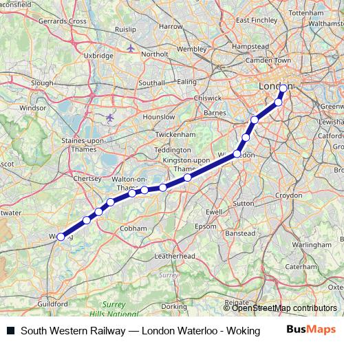 South Western Railway rail Line Map