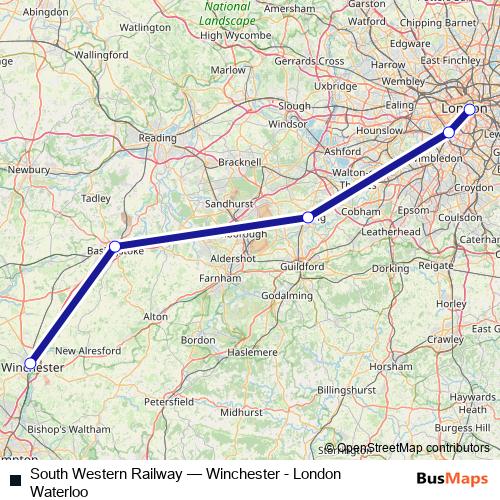South Western Railway rail Line Map