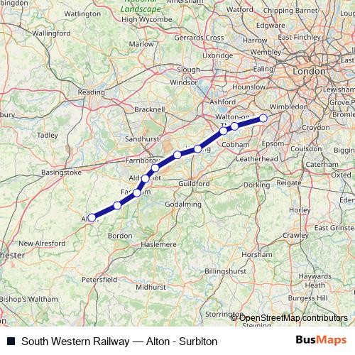 South Western Railway rail Line Map