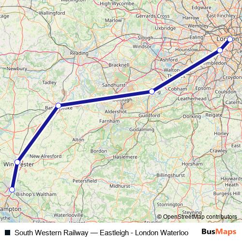 South Western Railway rail Line Map