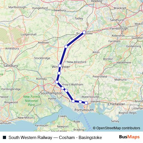 South Western Railway rail Line Map